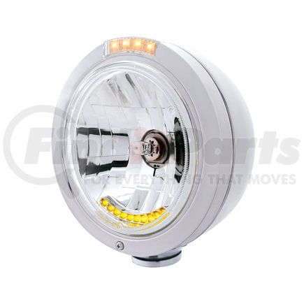 32092 by UNITED PACIFIC - Headlight - RH/LH, 7", Round, Polished Housing, H4 Bulb, with Bullet Style Bezel, with 10 Amber LED Accent Light and 4 LED Dual Mode Turn Signal Light with Clear Lens