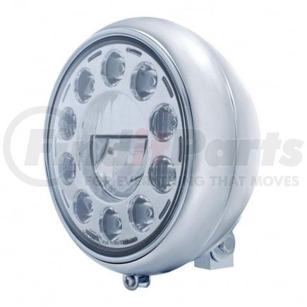 32160 by UNITED PACIFIC - Headlight - 1 High Power LED Low Beam Motorcycle, RH/LH, 7", Round, Chrome Housing, with 10 Outer LED