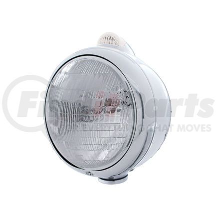 32401 by UNITED PACIFIC - Guide Headlight - 682-C Style, RH/LH, 7", Round, Chrome Housing, 6014 Bulb, with Top Mount, 5 LED Dual Mode Signal Light, Clear Lens