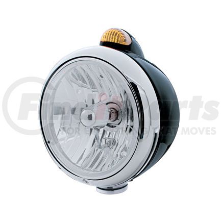 32416 by UNITED PACIFIC - Guide Headlight - 682-C Style, RH/LH, 7", Round, Powdercoated Black Housing, Crystal H4 Bulb, with Top Mount, 5 LED Dual Mode Signal Light, Amber Lens