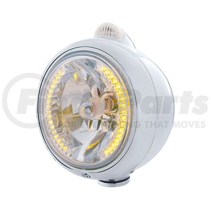 32423 by UNITED PACIFIC - Guide Headlight - 682-C Style, RH/LH, 7", Round, Polished Housing, H4 Bulb, with 34 Bright Amber LED Position Light and Top Mount, 5 LED Dual Mode Signal Light, Clear Lens