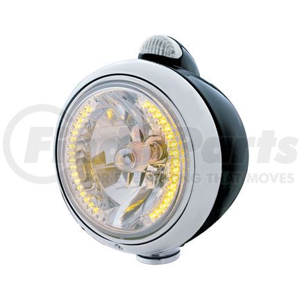 32431 by UNITED PACIFIC - Guide Headlight - 682-C Style, RH/LH, 7", Round, Powdercoated Black Housing, H4 Bulb, with 34 Bright Amber LED Position Light and Top Mount, 5 LED Dual Mode Signal Light, Clear Lens