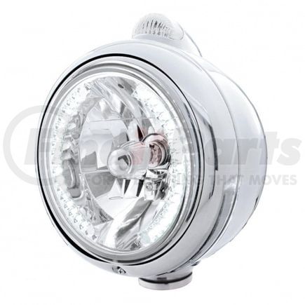 32437 by UNITED PACIFIC - Guide Headlight - 682-C Style, RH/LH, 7", Round, Polished Housing, H4 Bulb, with 34 Bright White LED Position Light and Top Mount, 5 LED Signal Light, Clear Lens