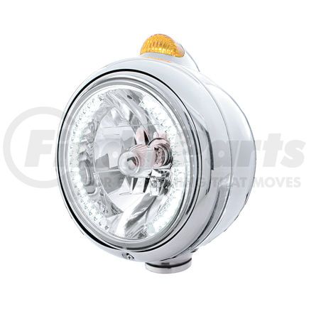 32438 by UNITED PACIFIC - Guide Headlight - 682-C Style, RH/LH, 7", Round, Chrome Housing, H4 Bulb, with 34 Bright White LED Position Light and Top Mount, 5 LED Dual Mode Signal Light, Amber Lens