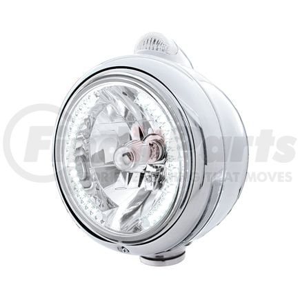 32439 by UNITED PACIFIC - Guide Headlight - 682-C Style, RH/LH, 7", Round, Chrome Housing, H4 Bulb, with 34 Bright White LED Position Light and Top Mount, 5 LED Dual Mode Signal Light, Clear Lens