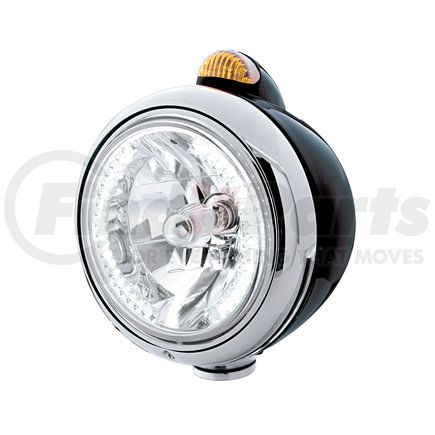 32442 by UNITED PACIFIC - Guide Headlight - 682-C Style, RH/LH, 7", Round, Powdercoated Black Housing, H4 Bulb, with 34 Bright White LED Position Light and Top Mount, 5 LED Dual Mode Signal Light, Amber Lens