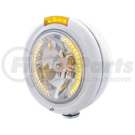 32470 by UNITED PACIFIC - Headlight - RH/LH, 7", Round, Polished Housing, H4 Bulb, with 34 Bright Amber LED Position Light and 4 Amber LED Dual Mode Signal Light (Amber Lens)