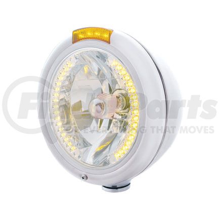 32478 by UNITED PACIFIC - Headlight - RH/LH, 7", Round, Chrome Housing, H4 Bulb, with 34 Bright Amber LED Position Light and 4 Amber LED Dual Mode Signal Light, Amber Lens