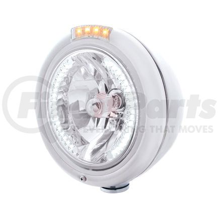 32477 by UNITED PACIFIC - Headlight - RH/LH, 7", Round, Polished Housing, H4 Bulb, with 34 Bright White LED Position Light and 4 Amber LED Signal Light, Clear Lens