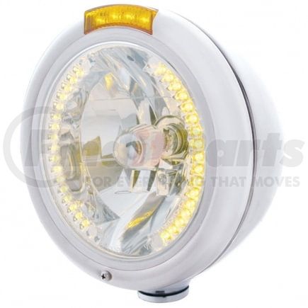 32480 by UNITED PACIFIC - Headlight - RH/LH, 7", Round, Chrome Housing, H4 Bulb, with 34 Bright Amber LED Position Light and 4 Amber LED Signal Light, Amber Lens