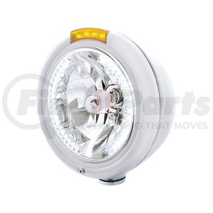 32484 by UNITED PACIFIC - Headlight - RH/LH, 7", Round, Chrome Housing, H4 Bulb, with 34 Bright White LED Position Light and 4 Amber LED Signal Light, Amber Lens