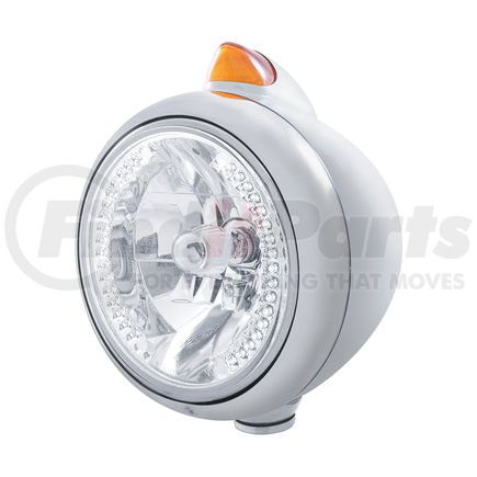 32628 by UNITED PACIFIC - Guide Headlight - 682-C Style, RH/LH, 7", Round, Chrome Housing, H4 Bulb, with 34 Bright White LED Position Light and Top Mount, Original Style, 5 LED Signal Light, Amber Lens