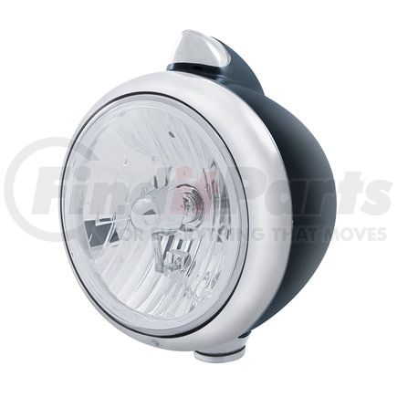 32641 by UNITED PACIFIC - Guide Headlight - 682-C Style, RH/LH, 7", Round, Powdercoated Black Housing, Crystal H4 Bulb, with Top Mount, Original Style, 5 Amber LED Signal Light, Clear Lens