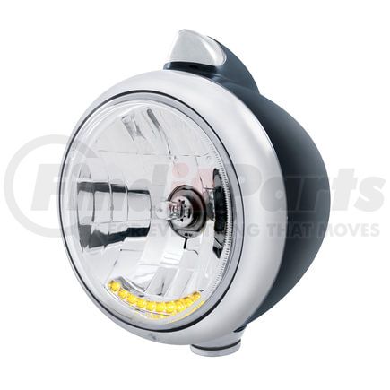 32647 by UNITED PACIFIC - Guide Headlight - 682-C Style, RH/LH, 7", Round, Powdercoated Black Housing, H4 Bulb, with 10 Amber LED Dual Mode Light and Top Mount, Original Style, 5 LED Signal Light, Clear Lens