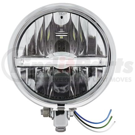 32799 by UNITED PACIFIC - Headlight - Chrome, Steel, 5-3/4" Round, for Motorcycle, 9 LED Bulb with White LED Light Bar, Bottom Mount, LH or RH