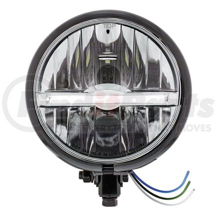 32800 by UNITED PACIFIC - Headlight - Motorcycle, 9 LED, RH/LH, 5-3/4", Round, Powdercoated Black Housing, with White LED Light Bar, Bottom Mount