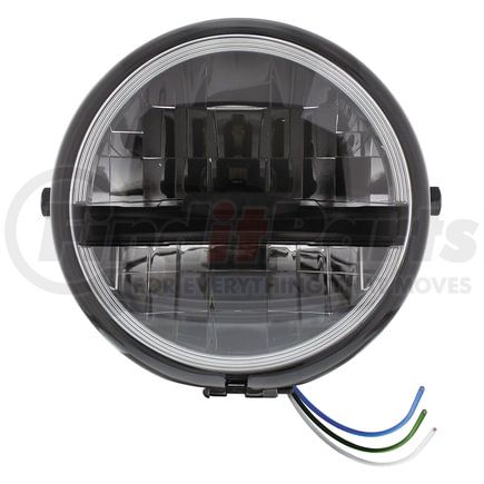 32810 by UNITED PACIFIC - Headlight - Motorcycle, 8 LED, RH/LH, 5-3/4", Round, Powdercoated Black Housing, High/Low Beam, with Black Painted Center Accent Bar, Side Mount