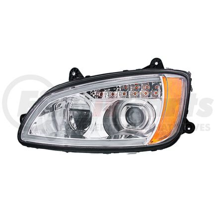 32838 by UNITED PACIFIC - Headlight - L/H, Chrome, LED, with Turn Signal & Position Light Bar, High/Low Beam, for 2007-2017 Kenworth T660