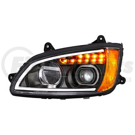 32840 by UNITED PACIFIC - Headlight - L/H, Black, Full LED, with Turn Signal & Position Light Bar, High/Low Beam, for 2007-2017 Kenworth T660