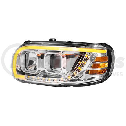 32916 by UNITED PACIFIC - Headlight - Left Side, LED, Projector, Chrome Housing, with Turn Signal and Light Bar