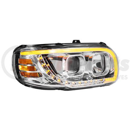 32917 by UNITED PACIFIC - Headlight - Right Side, LED, Projector, Chrome Housing, with Turn Signal and Light Bar