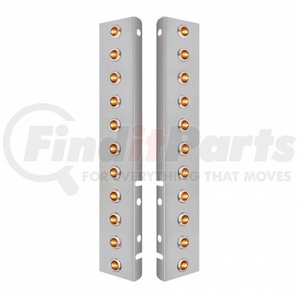 34466 by UNITED PACIFIC - Air Cleaner Light Bar - Front, Stainless Steel, with Bracket, Clearance/Marker Light, Amber LED, Clear Lens, Dual Function Mini Lights with SS Bezels, 3 LED Per Light, for Peterbilt Trucks