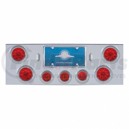 34508 by UNITED PACIFIC - Tail Light Panel - Chrome, Rear Center, with 4X10 LED 4" Lights & 3X13 LED 2.5" Lights & Visors, Red LED & Lens