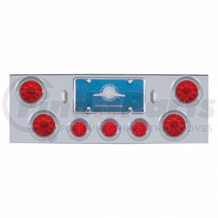 34509 by UNITED PACIFIC - Tail Light Panel - Chrome, Rear Center, with 4X10 LED 4" Lights & 3X13 LED 2.5" Beehive Lights & Visors, Red LED & Lens