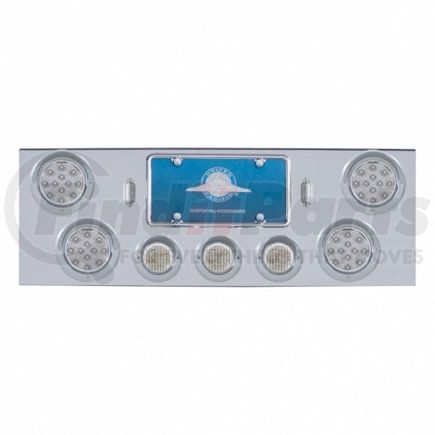 34514 by UNITED PACIFIC - Tail Light Panel - Chrome, Rear Center, with 4X LED 4" Reflector Lights & 3X LED 2.5" Lights & Visors, Red LED/Clear Lens