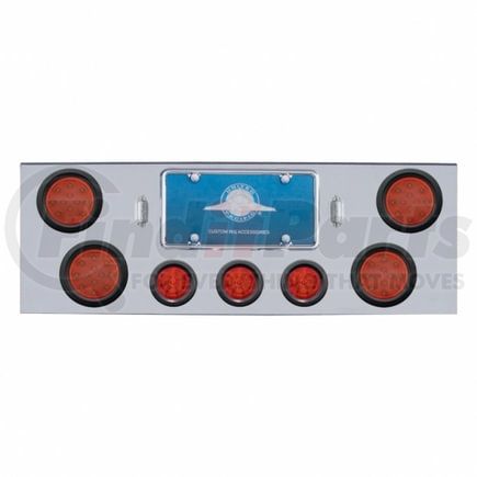 34713 by UNITED PACIFIC - Tail Light Panel - Chrome, Rear Center, with 4X LED 4" Reflector Lights & 3X LED 2.5" Beehive Lights & Bezel, Red LED & Lens