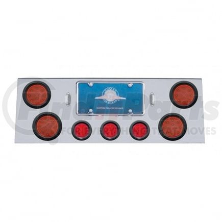 34705 by UNITED PACIFIC - Tail Light Panel - Stainless Steel, Rear Center, with 4X12 LED 4" Reflector Light & 3X13 LED 2.5" Beehive Light, Red LED & Lens