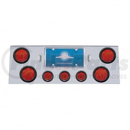 34762 by UNITED PACIFIC - Tail Light Panel - 34", Stainless Steel, with Four 4" and Three 2 1/2" Red LED Lights, Red Lens, with Grommet