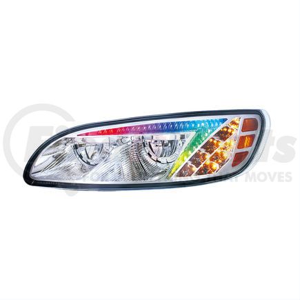 34853 by UNITED PACIFIC - Headlight Assembly - Driver Side, Chrome, LED, with Color Changing Position Light Bar