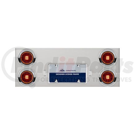 35003 by UNITED PACIFIC - Tail Light Panel - with Visors, Polished, Stainless Steel, Red LED/Lens, Six 4" LED Abyss Lights