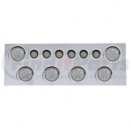 35070 by UNITED PACIFIC - Tail Light Panel - Stainless Steel, Rear Center, with 6X 7 LED 4" Reflector Lights & 6X 9 LED 2" Lights & Visors, Red LED/Clear Lens