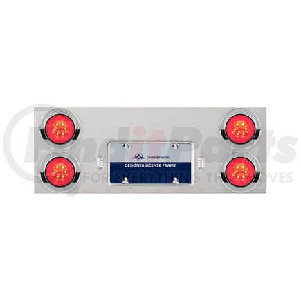 35066 by UNITED PACIFIC - Light Panel - Stainless Steel, Rear, Center, with LED 4" GloLight & Visors, Red LED/Clear Lens