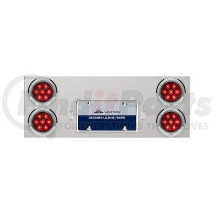 35082 by UNITED PACIFIC - Tail Light Panel - Stainless Steel, Rear Center, with Four 7 LED 4" Light & Bezel, Red LED/Red Lens, Competition Series