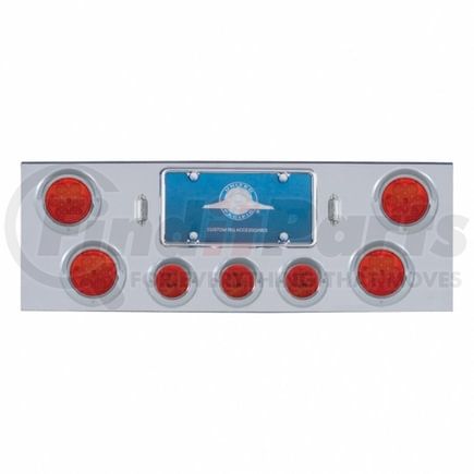 35118 by UNITED PACIFIC - Tail Light Panel - Chrome, Rear Center, with 4X7 LED 4" Reflector Light & 3X13 LED 2.5" Light & Visor, Red LED & Lens