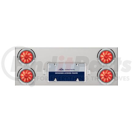 35161 by UNITED PACIFIC - Tail Light Panel - Stainless Steel, Rear Center, with Four 10 LED 4" Lights & Bezels, Red LED/Red Lens