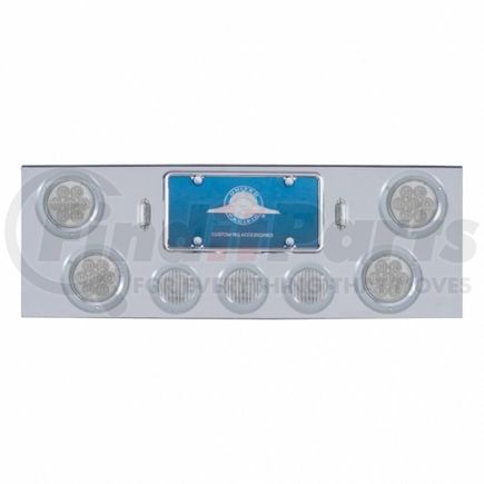 35219 by UNITED PACIFIC - Tail Light Panel - Rear Center Panel, Chrome, with 4 x 7 LED 4" Reflector Lights & 3 x 13 LED 2.5" Lights, Red LED/Clear Lens