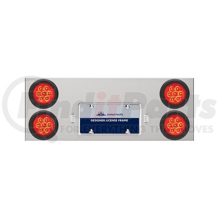 35263 by UNITED PACIFIC - Tail Light Panel - Stainless Steel, Rear Center, with Four 7 LED 4" Reflector Lights & Grommets, Red LED/Red Lens