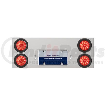 35261 by UNITED PACIFIC - Tail Light Panel - Stainless Steel, Rear Center, with Four 10 LED 4" Lights & Grommets, Red LED/Red Lens