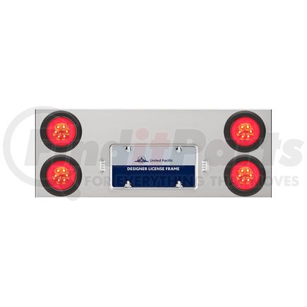 35266 by UNITED PACIFIC - Tail Light Panel - Stainless Steel, Rear Center, with Four 21 LED 4" "GLO" Lights & Grommets, Red LED/Clear Lens