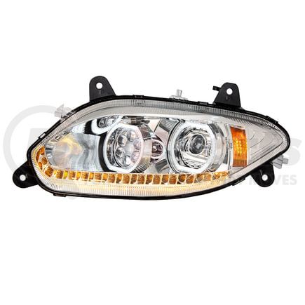 35733 by UNITED PACIFIC - Headlight - L/H, Chrome, 17 LED, for 2018-2023 International LT Trucks