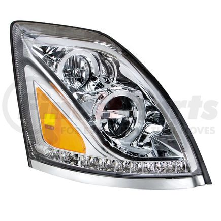 35754 by UNITED PACIFIC - Headlight - R/H, Chrome, LED, High Beam/Low Beam, for 2013-2017 Volvo VN/VNL