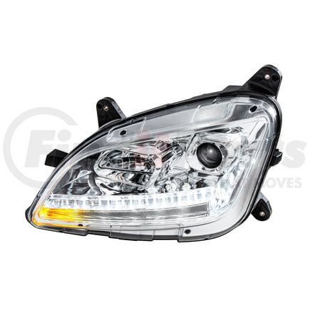 35779 by UNITED PACIFIC - Projection Headlight Assembly - LH, Chrome Housing, High/Low Beam, H7 Bulb, with LED Signal (Sequential) and LED Position Light