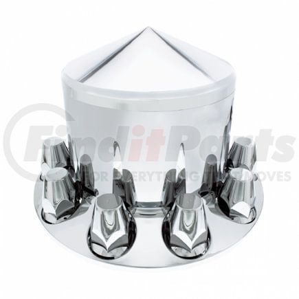 10261 by UNITED PACIFIC - Axle Hub Cover - Axle Cover, Rear, Chrome, Pointed, with 33mm Nut Cover, Thread-On