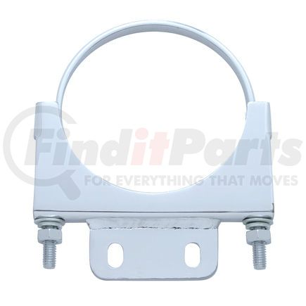 10286 by UNITED PACIFIC - Exhaust Clamp - 5", Chrome Finish, with 1-1/2" x 3-3/8" Plate, for Peterbilt Cab