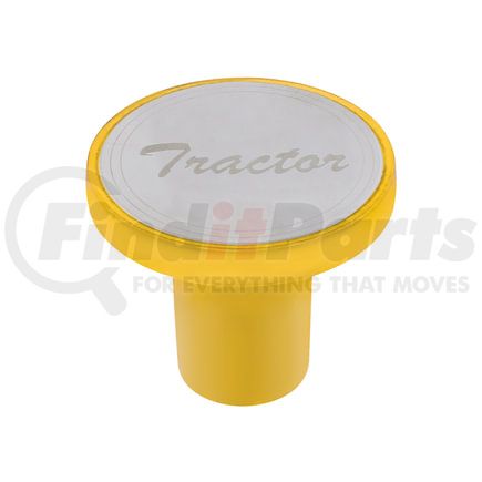 22983 by UNITED PACIFIC - Air Brake Valve Control Knob - "Tractor", Aluminum, Screw-On, with Stainless Plaque, Electric Yellow