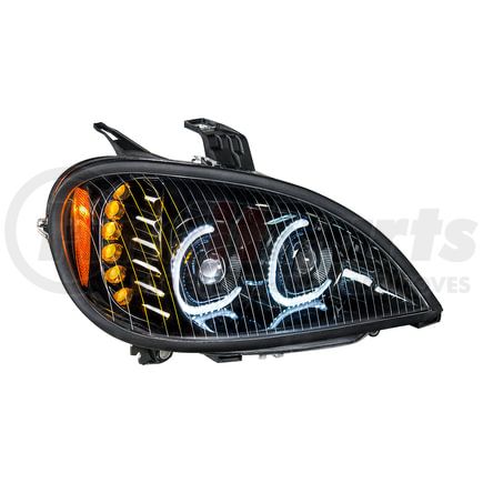 31093 by UNITED PACIFIC - Projection Headlight Assembly - RH, LED, Black Housing, High/Low Beam, with LED Signal Light, Position Light and Side Marker